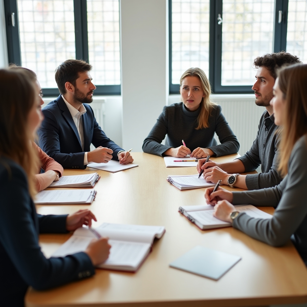 Gruppo di adulti in workshop formativo a Torino, seduti in cerchio con materiali di lavoro sul tavolo